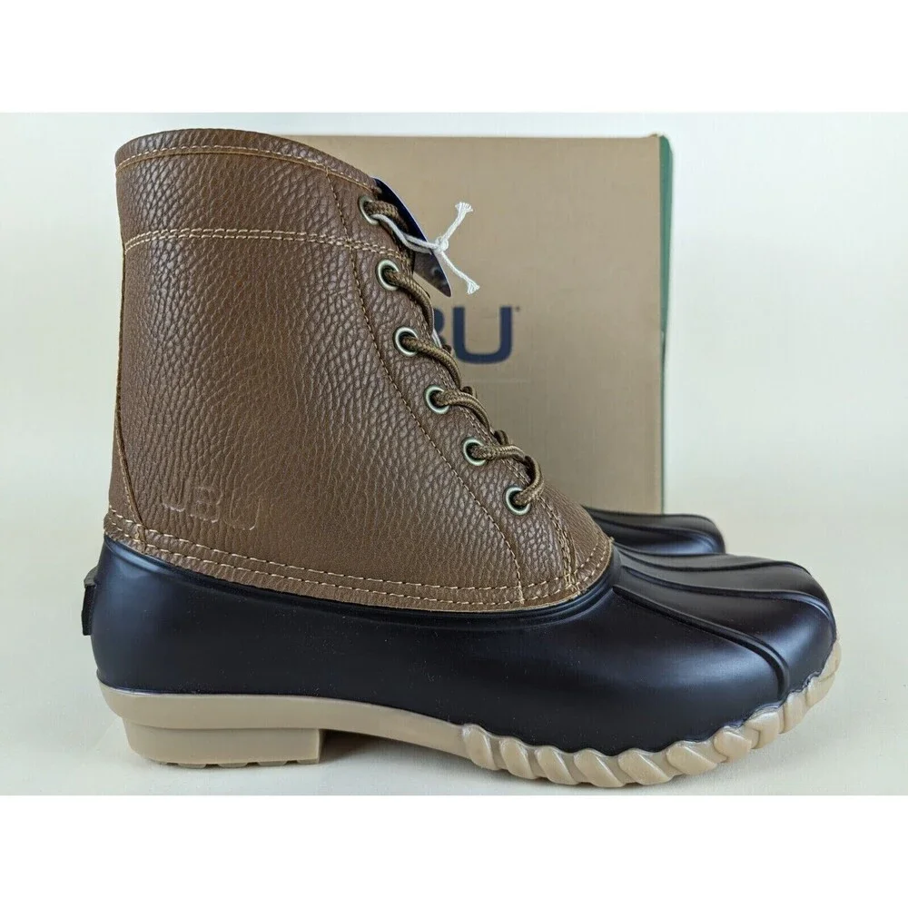 JBU Duck Boots Mens 8M Maine Waterproof Tan Faux Fur Lined Lace Up Shoes NWB